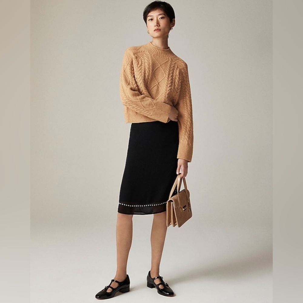 NWT J.Crew Cable-Knit Rollneck Sweater in Supersoft Yarn in Heather Camel